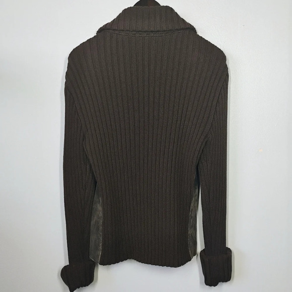 Kim Rogers Suede Leather Jacket Womens XL Brown Ribbed Knit Fisherman Preppy - Picture 5 of 14